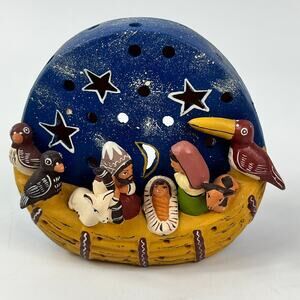 Handmade Nativity Holiday Christmas Peruvian Clay Luminary Candle Holder 6.5"